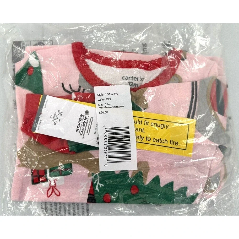 CARTER'S TWO PIECE CHRISTMAS‎ PAJAMAS Infant Girl Size 12 Months Pink - Picture 2 of 3